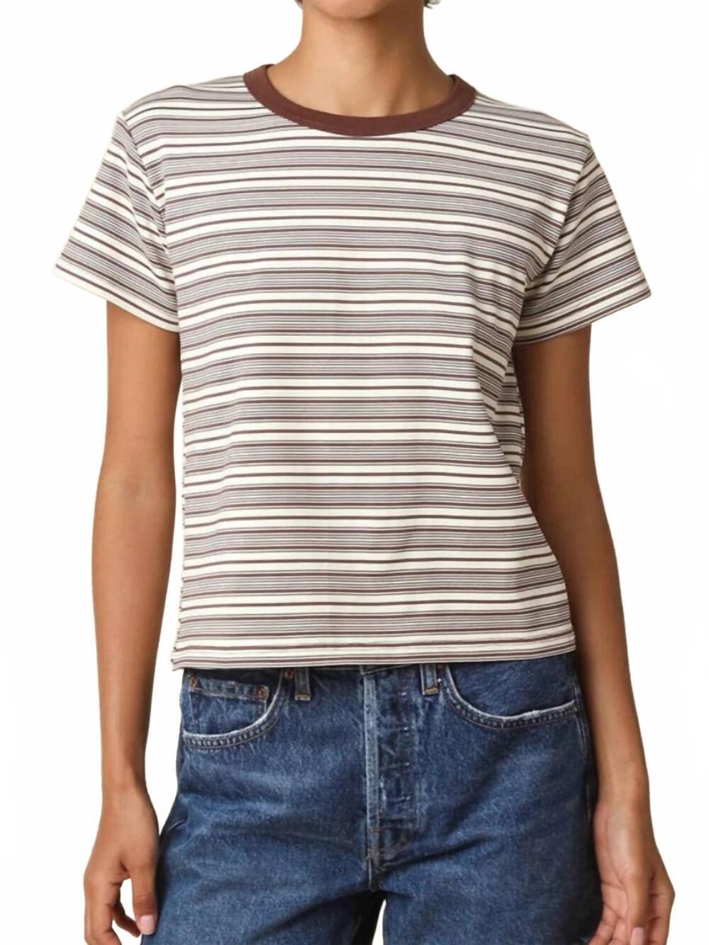 NEW OLIVACEOUS short sleeves stripe tee in brown and cream
